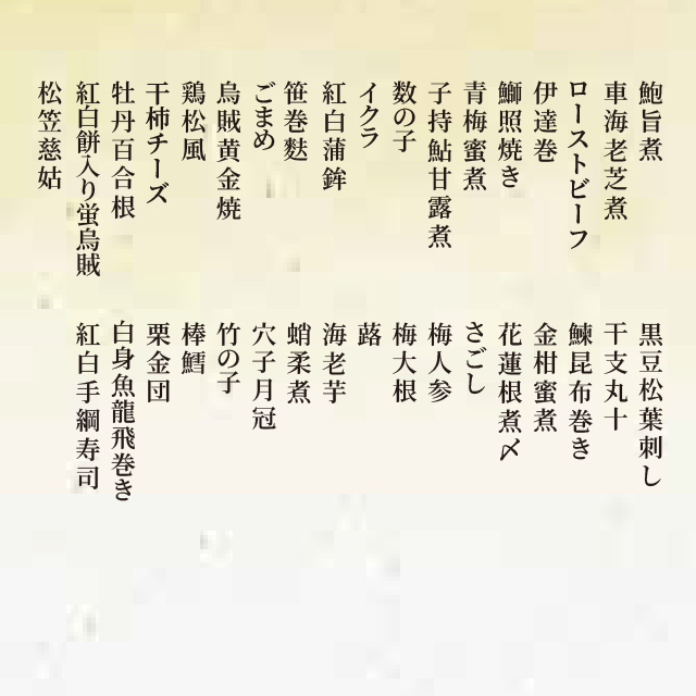 たまゆら謹製一段重おせち 内容表